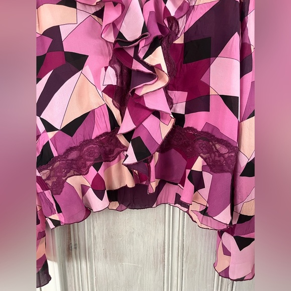 VTG Y2K petal pink lace ruffle flutter sleeve drop waist top size XL coquette - Picture 5 of 14